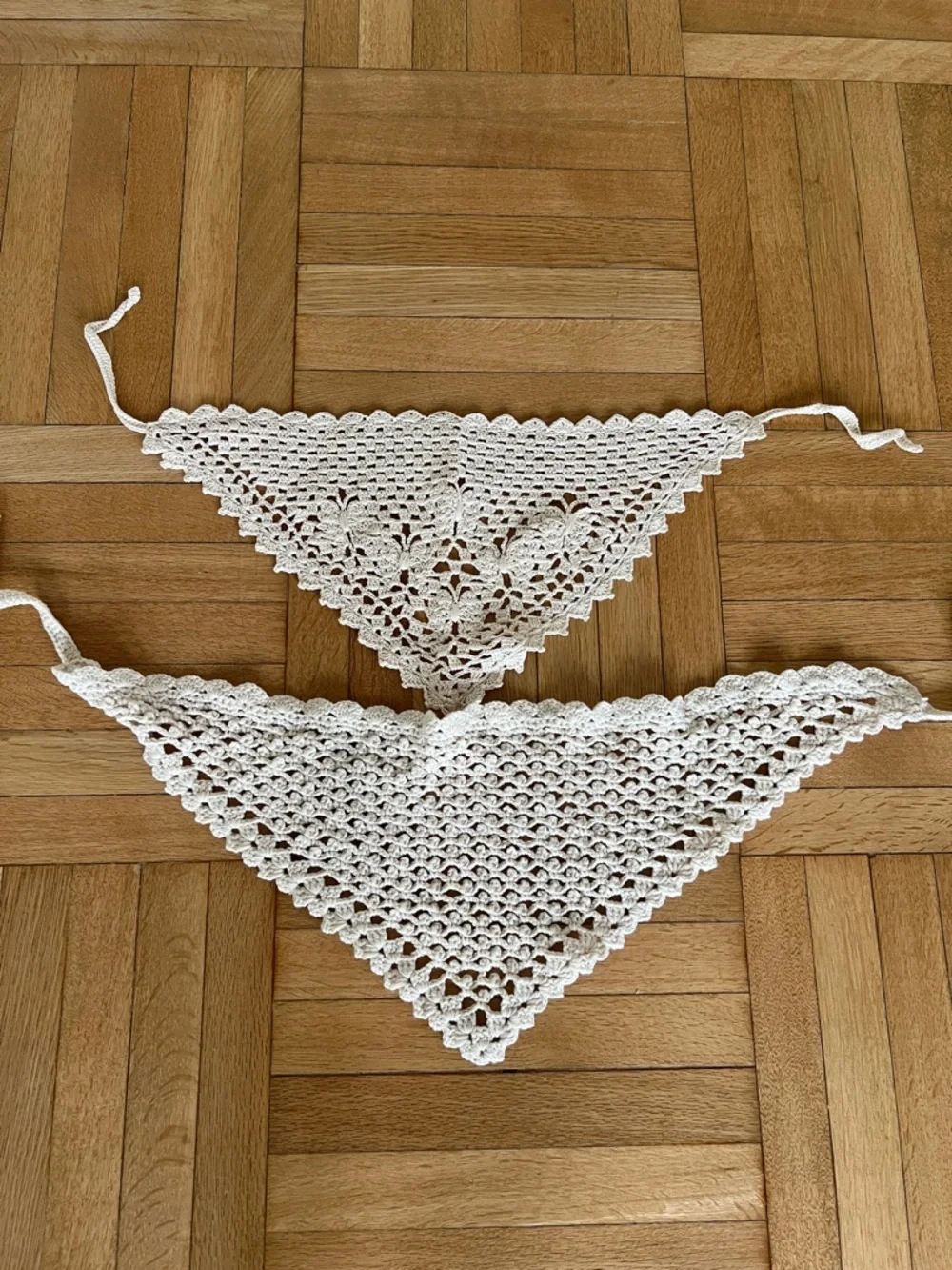 Handmade Crochet Triangle Bib / Scarf in Cream